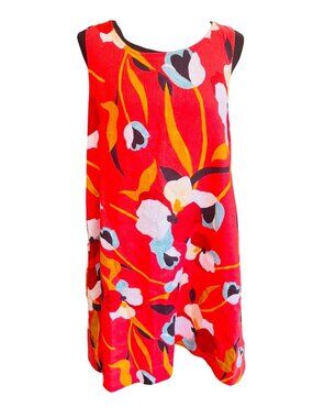 Sigrid Olsen Red Floral Sleeveles Linen Dress M Sustainable Travel Resort Preppy